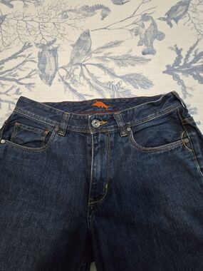 Dark Blue Men’s Denim Jeans with Orange Dinosaur Detail